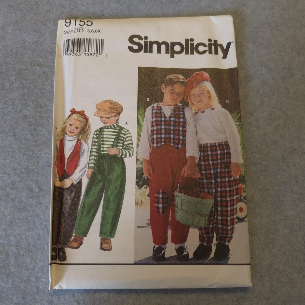 Vintage Simplicity 9155 Pattern Kids Vest Pants‎ Overalls Size BB 5-6-6X UNCUT